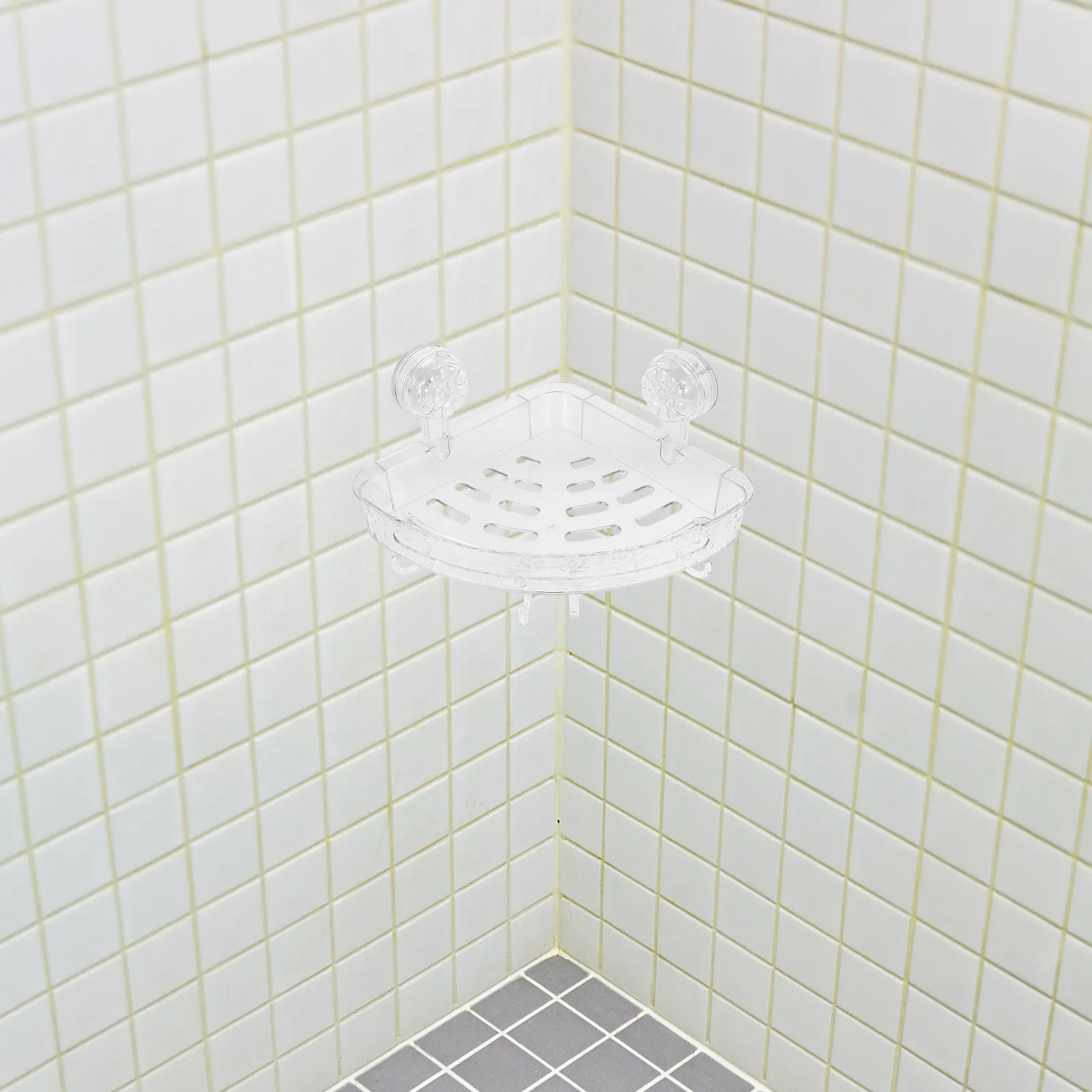 Triangle Bathroom Corner Storage Rack Vacuum Suction Cup Wall Mounted Shower Shelf Organizer for Shampoo Toothbrush