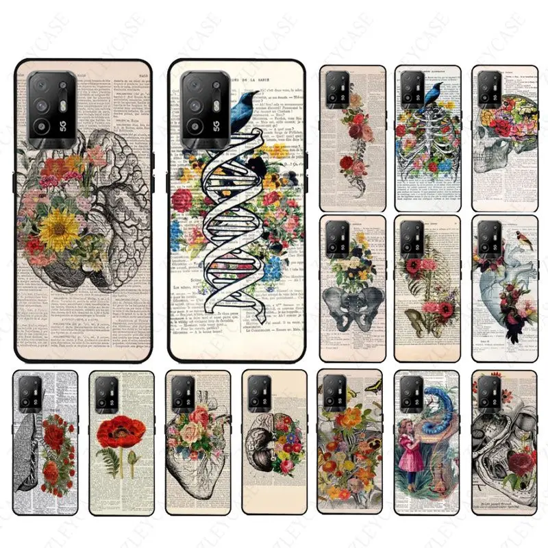 Human anatomy organ in art newspaper Phone cover For OPPO A94 A74 A9 A5 A53 A73 2020 A57 A76 A96 4G A54 A78 A95 A98 A72 5G Cases