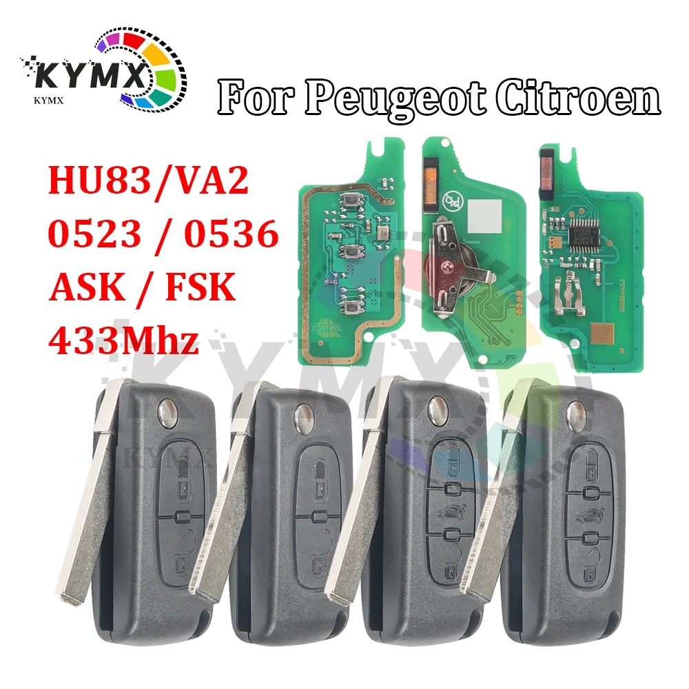 KYMX Flip Car Remote Key For Peugeot 207 307 308 408 Citroen C1 C2 C3 C4 C5 Picass CE0523 ID46 PCF7941 CE0536 PCF7961 433ASK/FSK