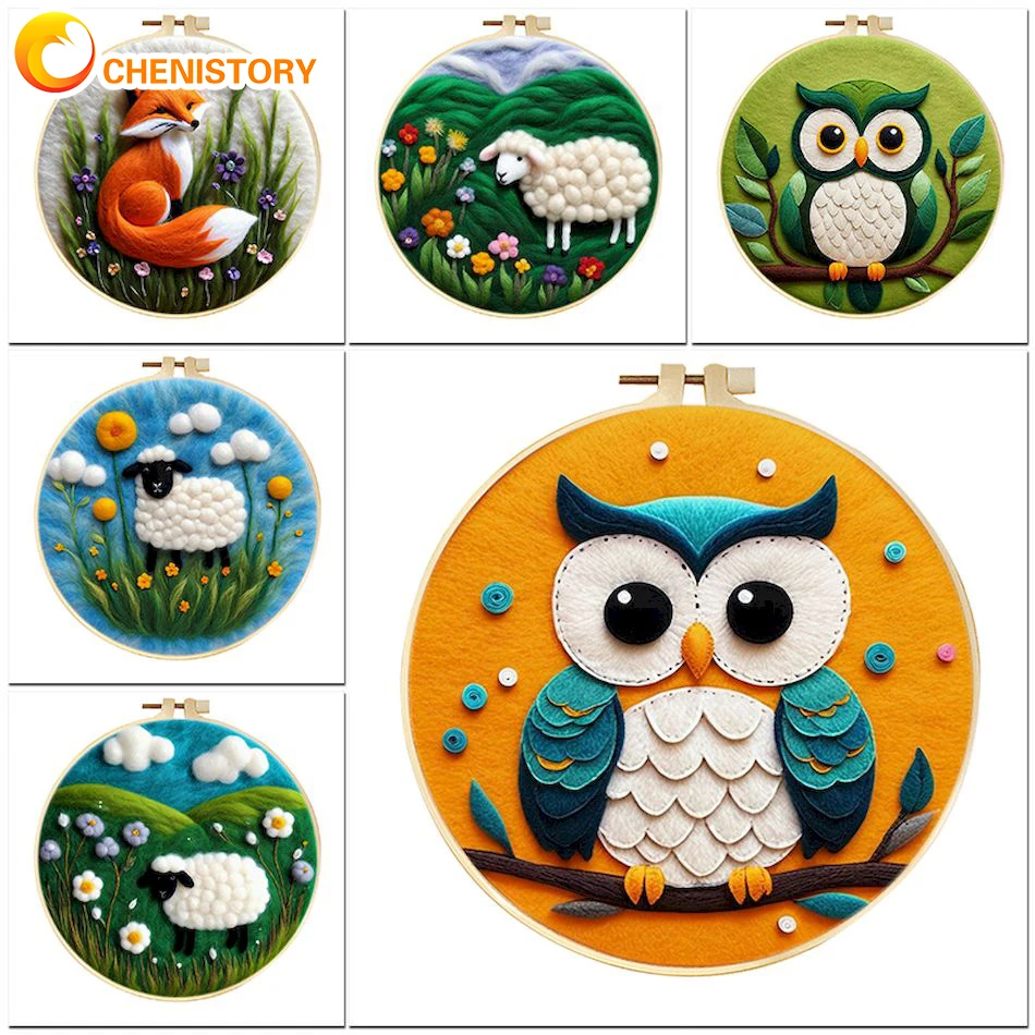 

CHENISTORY Wool Needle Felting Sheep Animals Kits Painting DIY Wool Embroidery Kit Creative DIY Wool Needle Felt Gift Home Decor