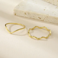 Minimalist Stackable Wave Rings for Women Geometric Finger Ring Stainless Steel Golden Jewelry Thin Rings Set Daily Party Wear