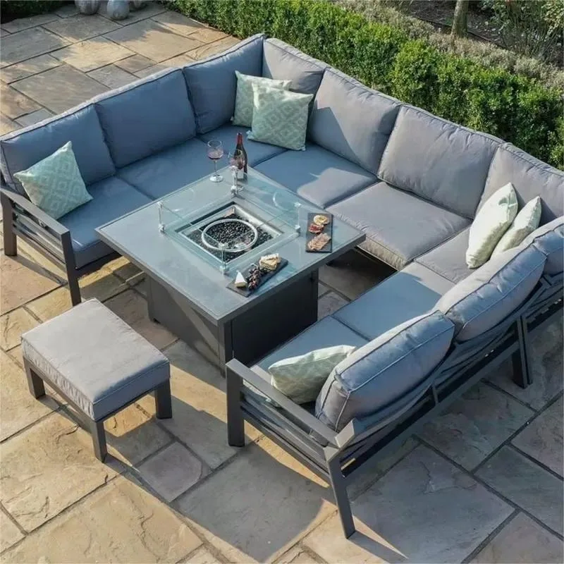 Custom Modern Aluminum Outdoor Sofa Set with Fire Pit High End All Weather Furniture for Courtyard Hotel
