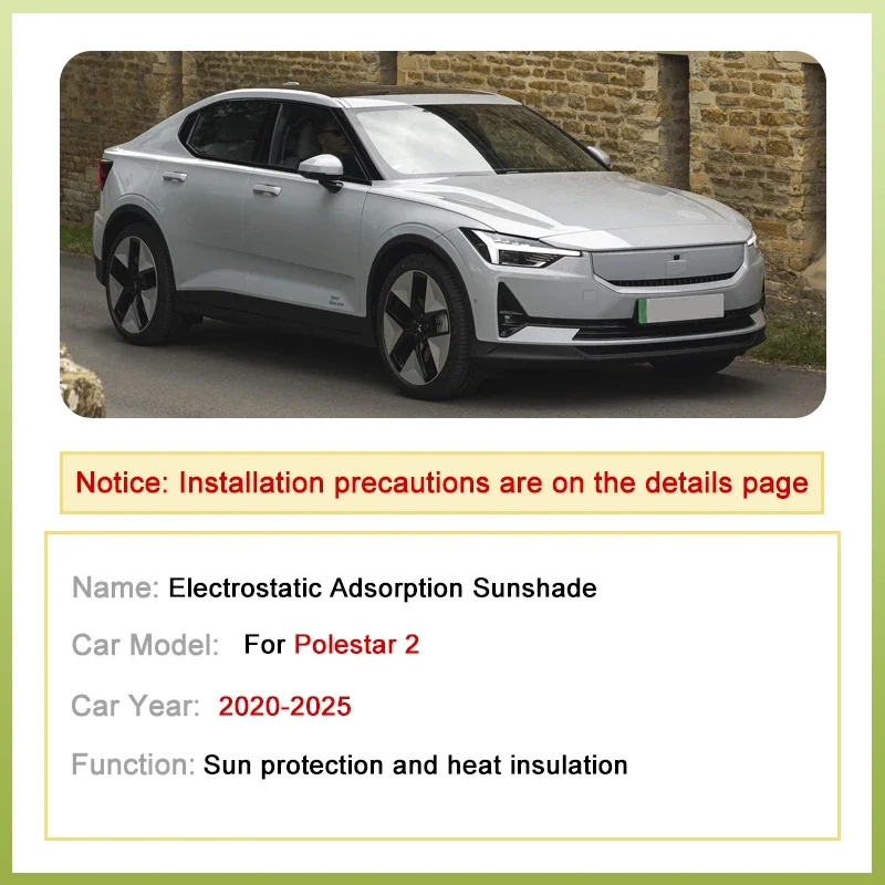 Sunroof For Polestar 2 Accessories 2020-2022 2023 2024 2025 Electrostatic Adsorption Car Roof Shades Skylight Protector Sunshade