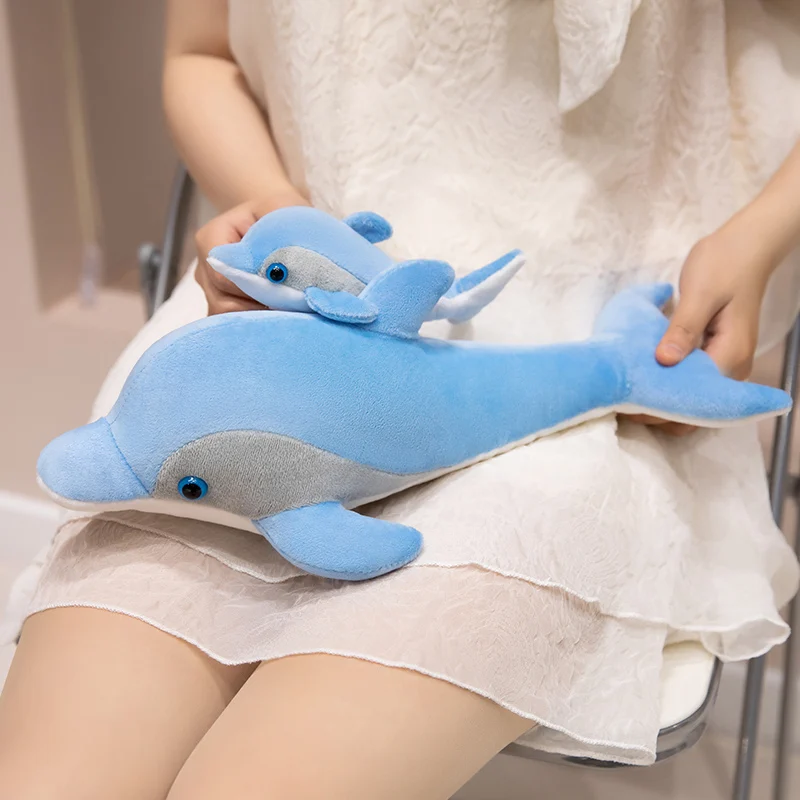Simulation Mother and Child Dolphin Blue Plush Toys Animals Throw Pillow Cute Dolls Party Decor Baby Soothing Doll Birthday Gift