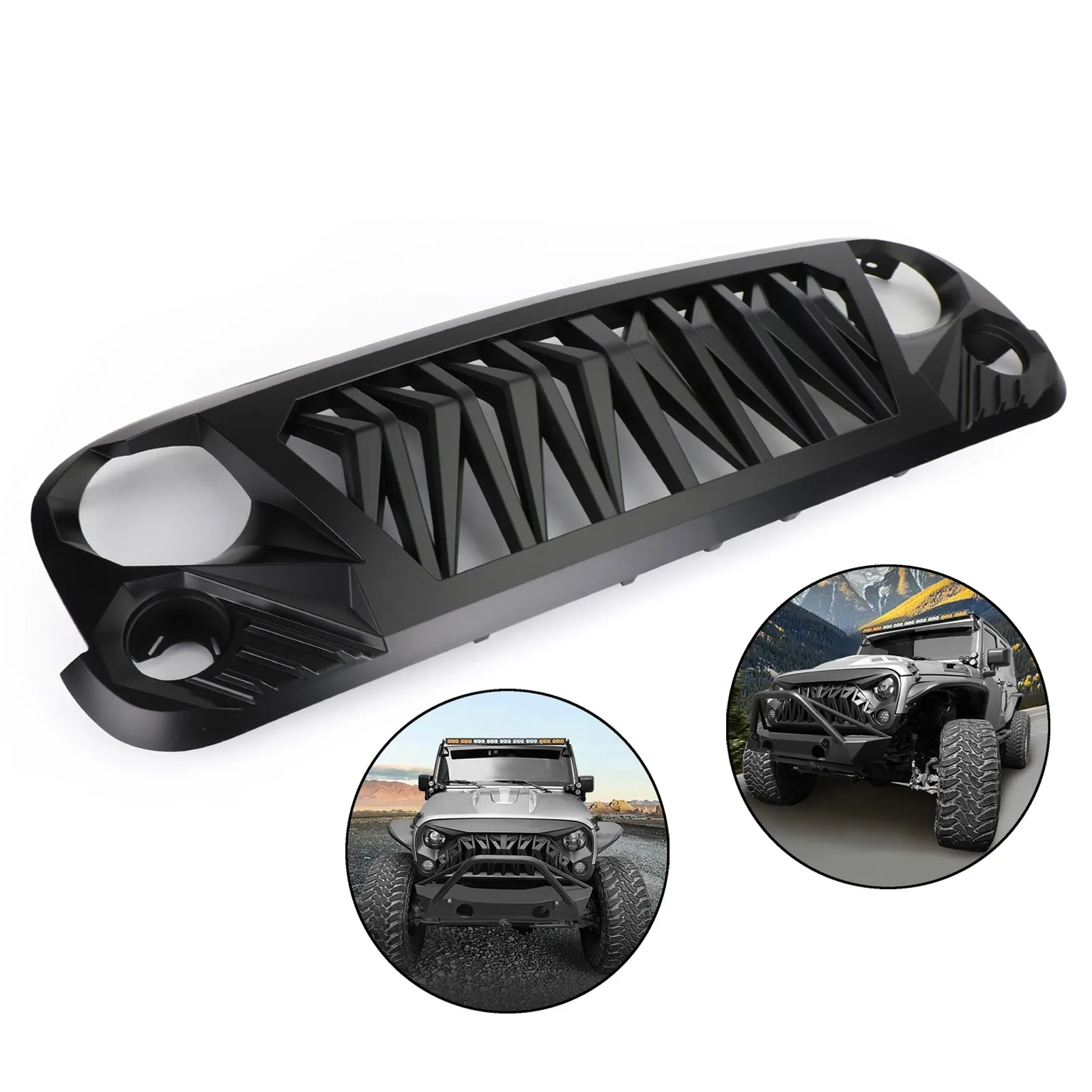 Areyourshop Matte Black ABS Grill Front Shark Grille For Wrangler JK JKU & Unlimited 2007-2018