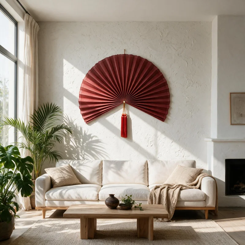 Hand-Woven Bamboo Wall Fan, Bohemian Fan Wall Decor for Living Room Hotel