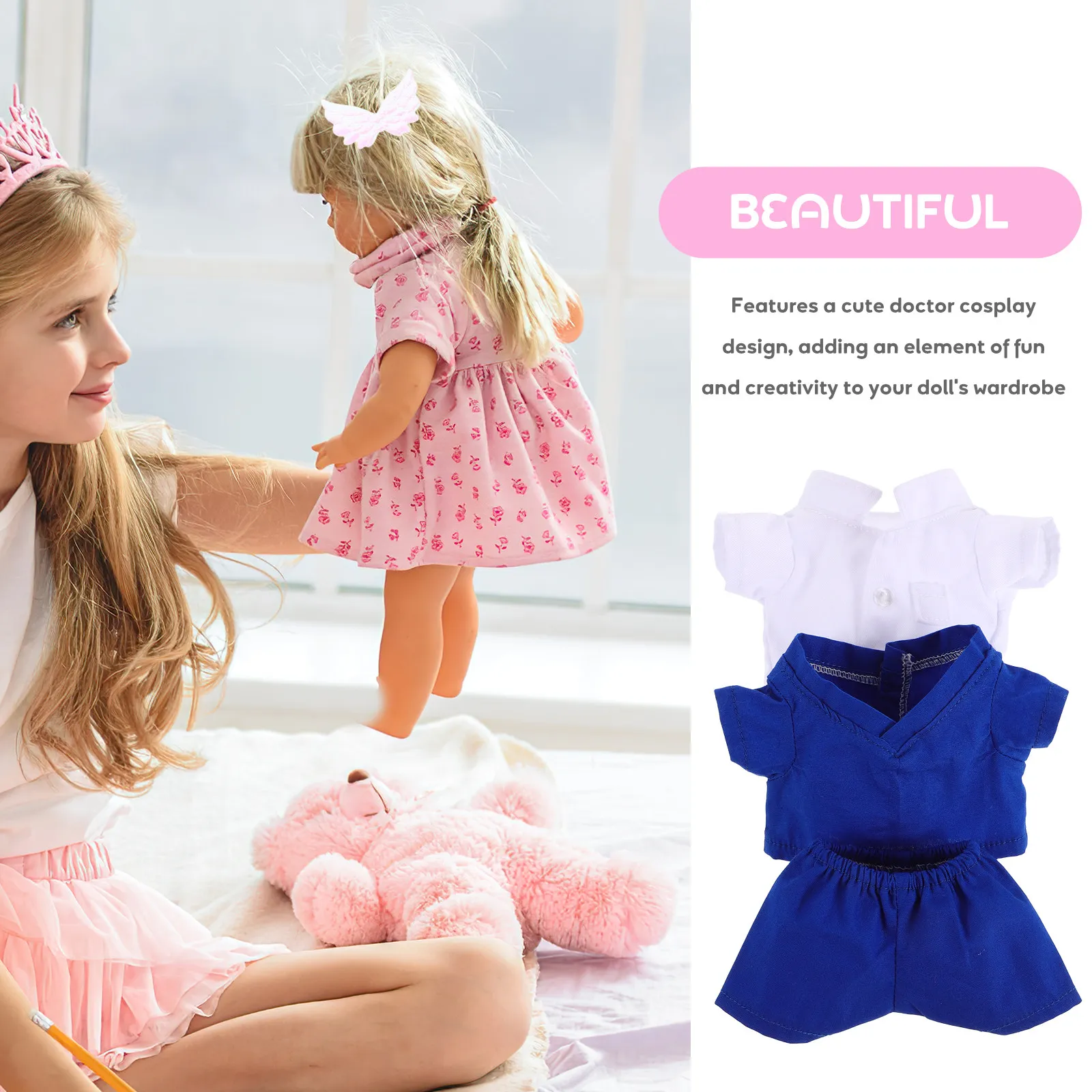 3Pcs Adorable Doctor Costume Set for Stuffed Animals Soft Fabric Outfit with Handcrafted Details Playtime Dress Up Accessory