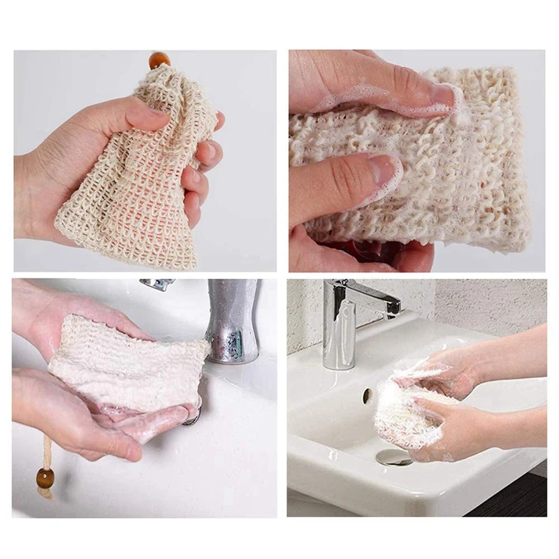 Shower Bath Sisal Soap Bag Natural Sisal Soap Bag Exfoliating Soap Saver Pouch Holder 60Pcs