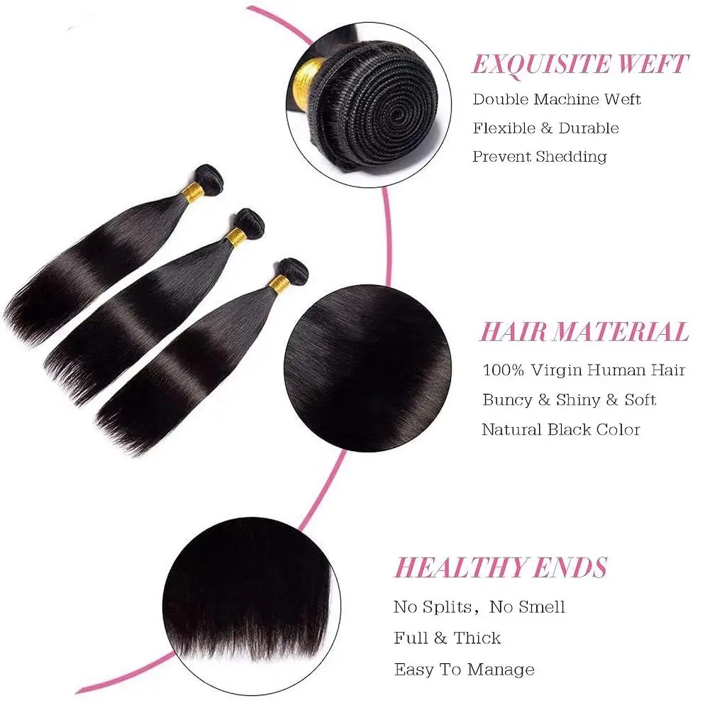 본 스트레이트 생인모 30인치 브라질리언 내추럴 컬러 100% 레미 인모 헤어 익스텐션 3/4 묶음 웨프트 (흑인 여성용)