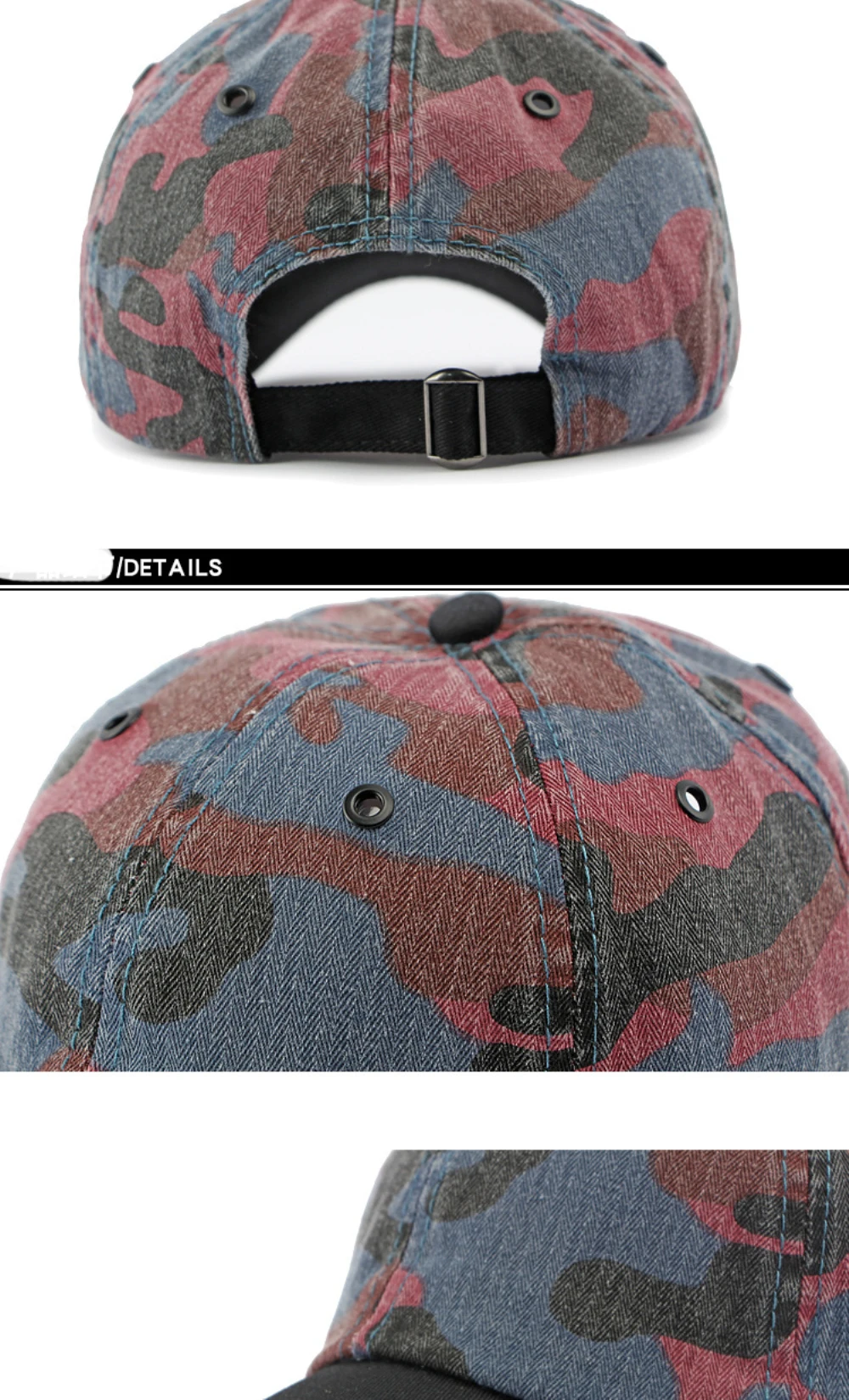 HT4350 Baseballkappe für Herren und Damen, Frühling und Sommer Sonnenkappe, Atmungsaktive Baumwolle, Tarnmuster Baseballmütze, Verstellbare Snapback-Kappe – Detail 12