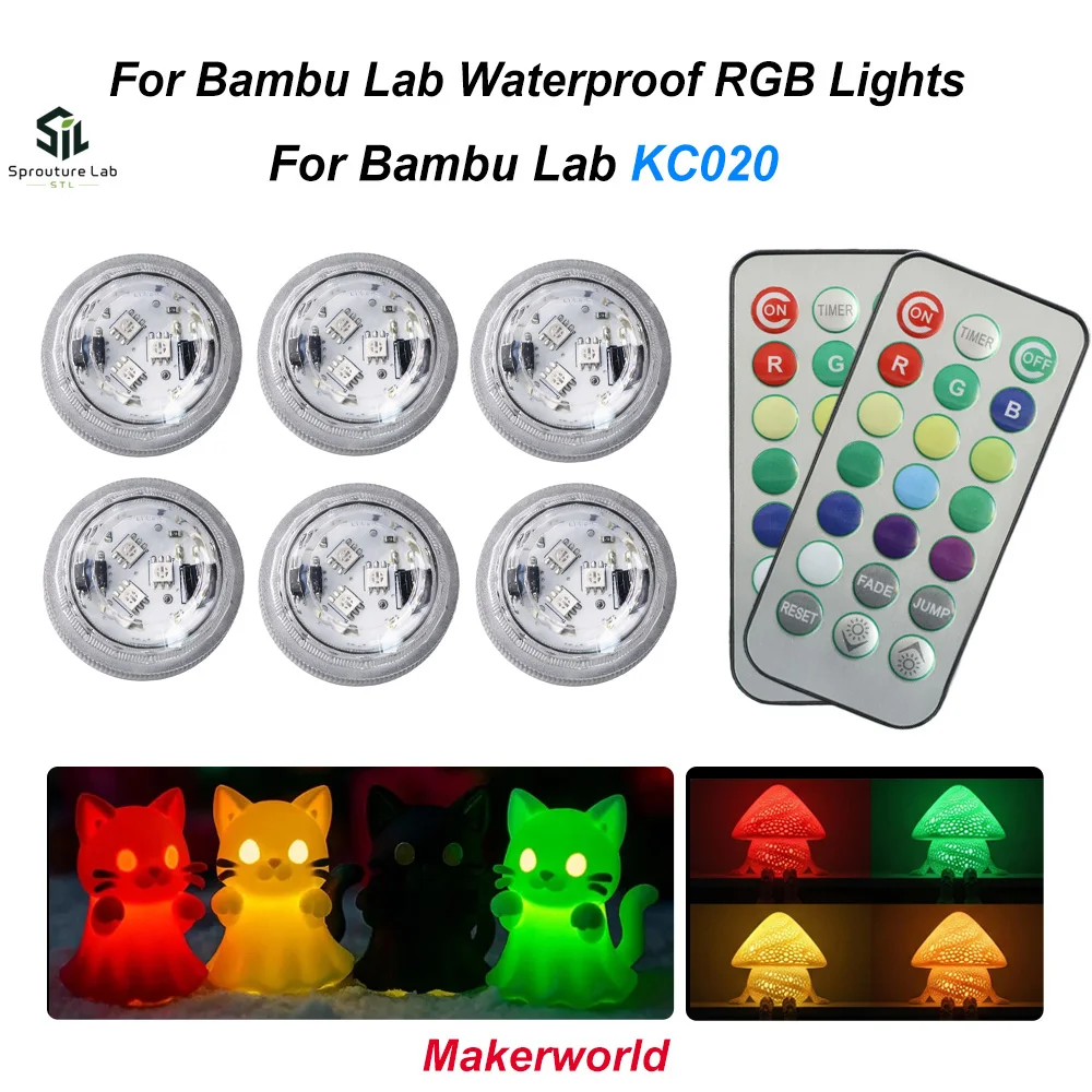 Für Bambu Lab Wasserdichte RGBW LED-Teelichter mit Fernbedienung für Bambu Lab Einstellbares DIY KC020 Makerworld kit001 Hardware