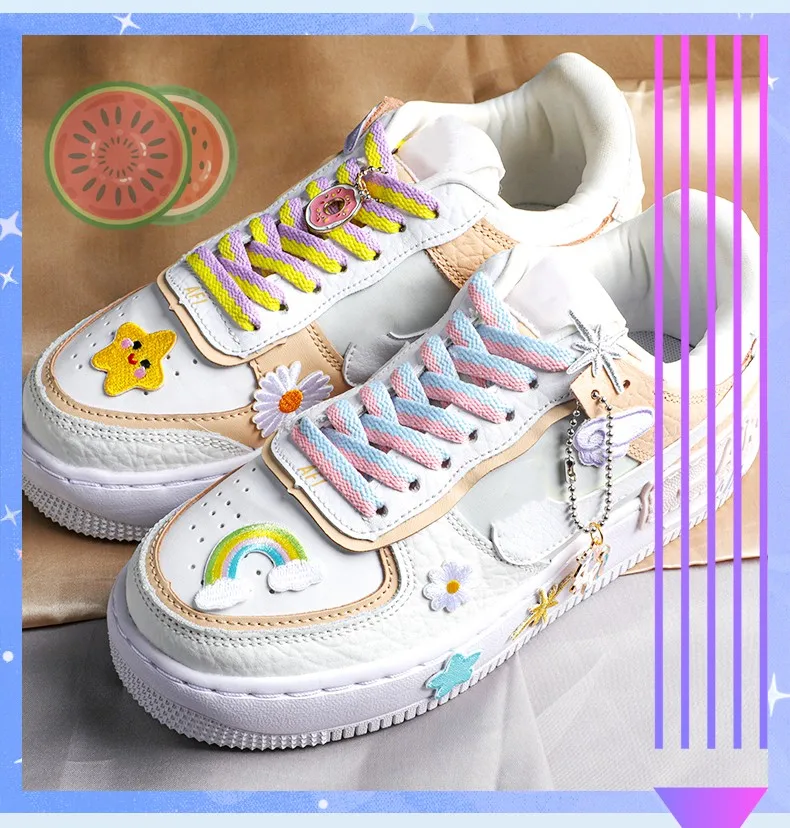 1 Paar flache, farblich abgestimmte Schnürsenkel für Sneaker, Macaron-farbene, hohlgewebte Schnürsenkel, bunte Regenbogen-Schnürsenkel für Damen und Herren. – Detail 1