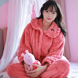 2024 New Coral Velvet Pajamas Women Autumn Winter Loungewear Long Sleeved Thickened Sleepwear Plush Warm Flannel Homewear Set