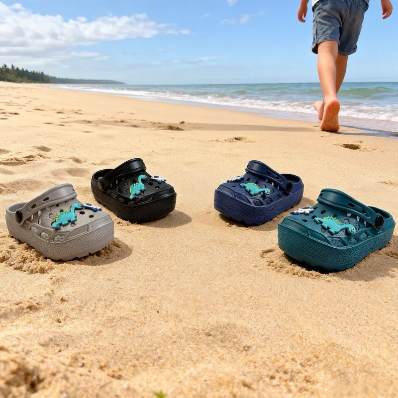 

Сабо с динозавром для мальчиков, летняя пляжная обувь, дышащие сандалии, детские тапочки с героями мультфильмов, обувь для малышей