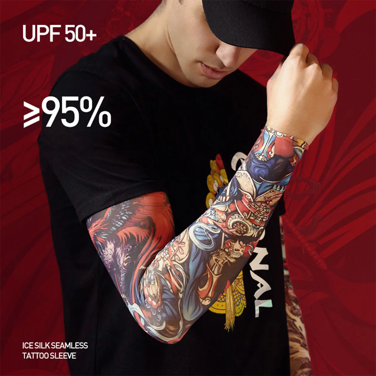 Summer Tattoo Sleeves Outdoor Cycling Arm Guards Ice Silk Sunscreen Breathable Flower Arm Men\'s Seamless Printed Ice Sleeves