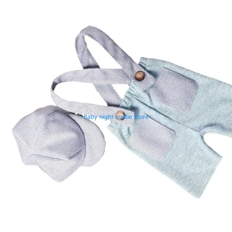 J2FF ملابس تنكرية للأطفال للتصوير الفوتوغرافي قبعة بحافة منحنية رومبير ملابس لحديثي الولادة ملابس للتصوير الفوتوغرافي للأطفال