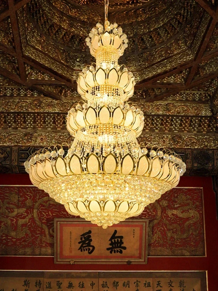 Temple Buddhist Hall Lobby Lotus Chandelier Building Middle Floor Duplex Building Living Room Crystal Lamp Hotel Villa Glass