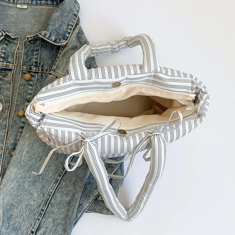 

Women Puffer Tote Bag Striped Shoulder Bag Large Capacity Padded Shoulder Handbag Fashion Tote Purse Stylish Commuting Bag