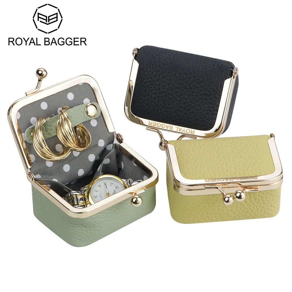 

Мини-кошелек Royal Bagger из натуральной кожи с замком-поцелуем — женские модные шкатулки для драгоценностей для серег, колец и ожерелий 2935