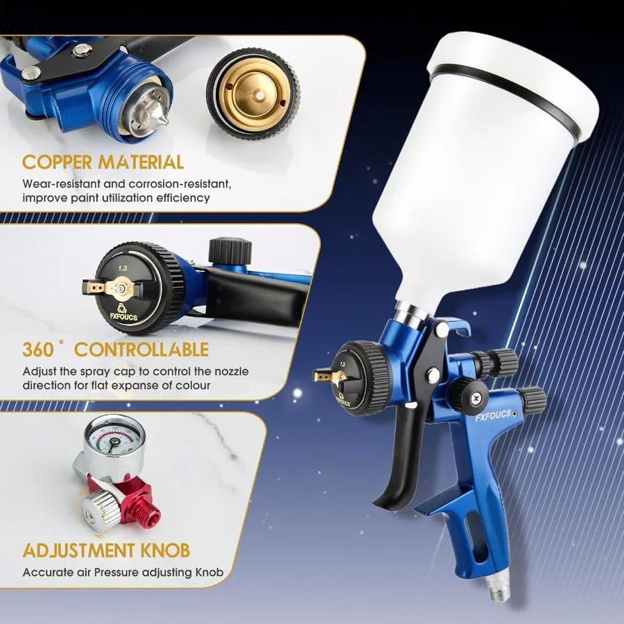 HVLP Spray Gun with 1.3mm Nozzle Car Paint Gun Premium Tool Kit Perfect for a Wide Range of Applications Including car Automoti