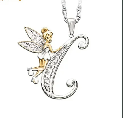 Disney-Collier clochette en alliage nickel é, pendentifs de dessin animé mignon, elfe, fleur, clavicule, accessoires de bijoux élégants, pull, cadeau JOGift