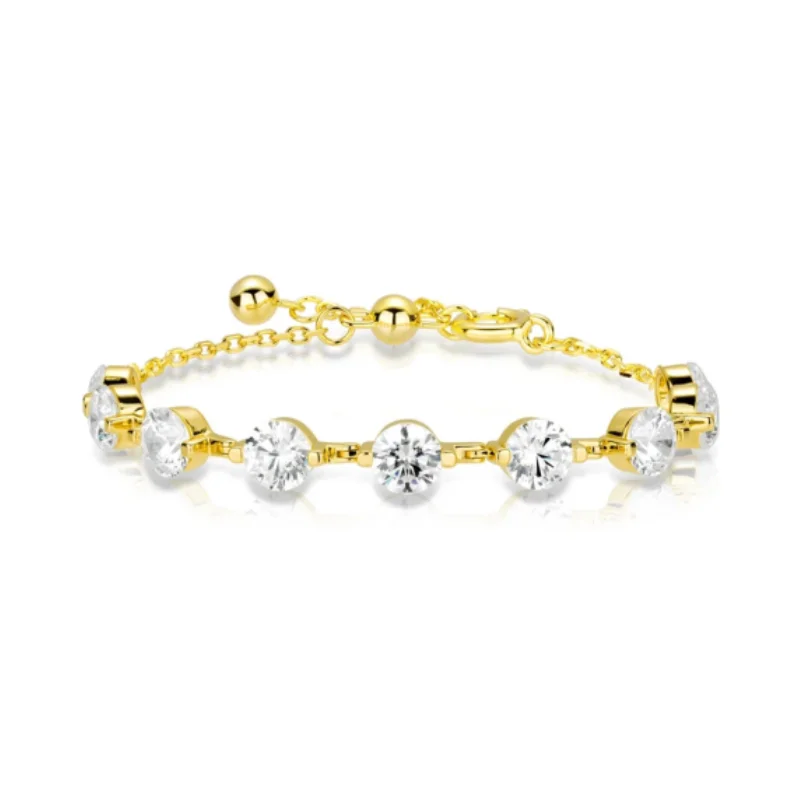 

BELLUX 925 Sterling Silver Gold Plated Bracelet Sparkling Bubbles Synthetic Zircon Elegant Tennis Bracelet for Women Jewelry