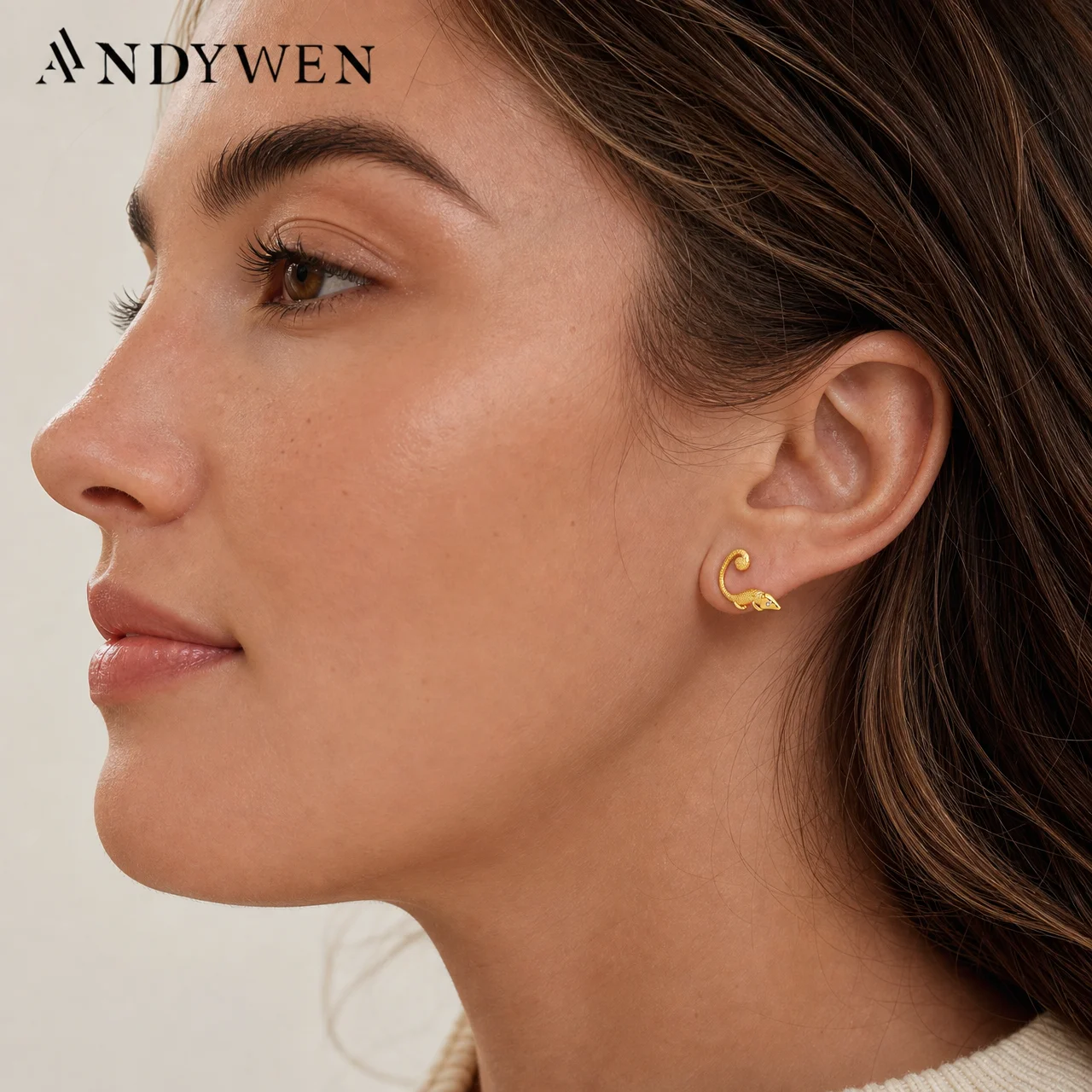 ANDYWEN 925 Sterling Silver Lizard Ear Studs for Women Stud Earrings 2026 Fine Fashion Party Birthday Gift Jewelry