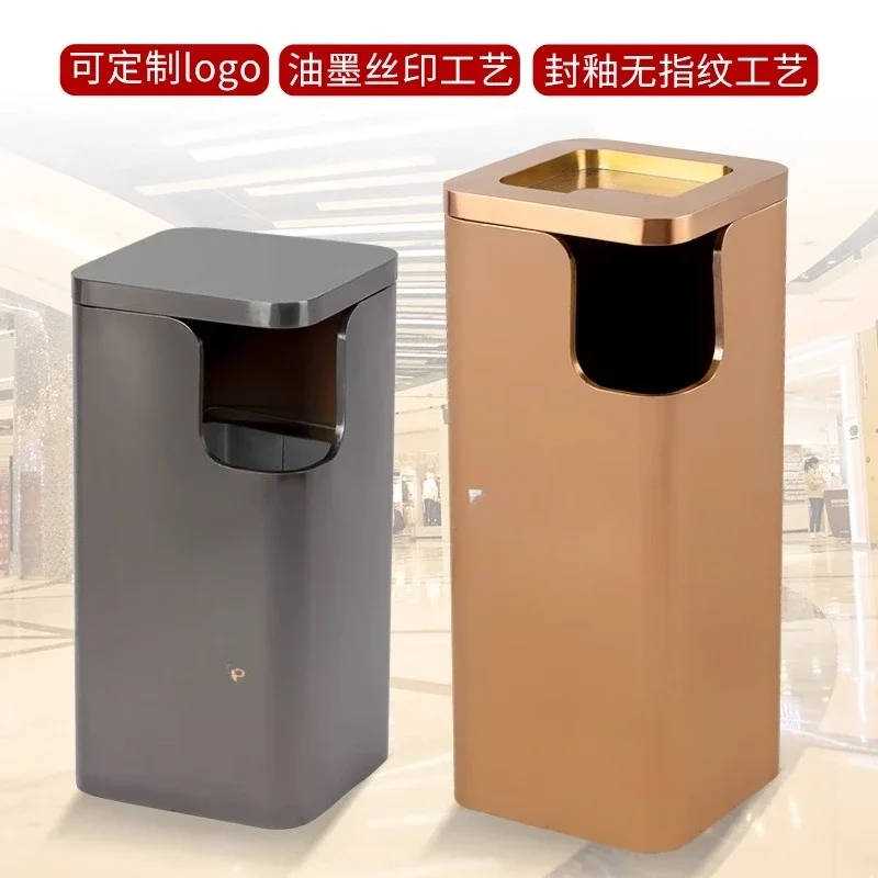 Customized stainless steel trash can Hotel lobby Vertical commercial large with ashtray Elevator entrance Outdoor peel box