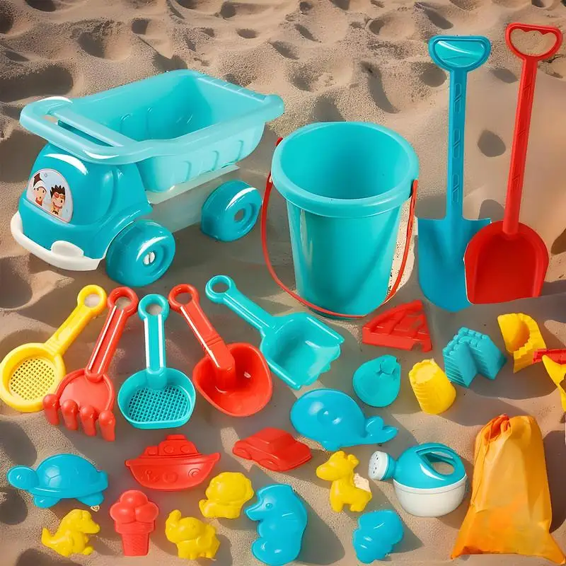 Zabawki plażowe dla maluchów 29 elementów Zestaw do budowania zamku z piasku Formy Konewka Torba do przechowywania Przenośne wiaderko Grabie dla dzieci w wieku
