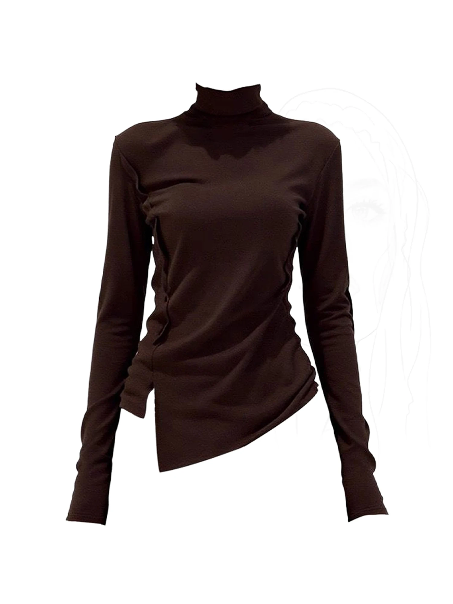 

Women Dark Brown Skinny Turtleneck T-shirt Aesthetic Y2k Gyaru Tee Top Vintage Long Sleeve Oversize T-shirts 2000s Clothes 2025