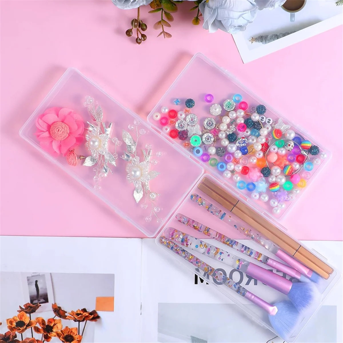 ABGV 3Pack Mini Plastic Clear Storage Containers Box,Small Rectangle Empty Organizer Case with Hinged Lid for Collecting Bead