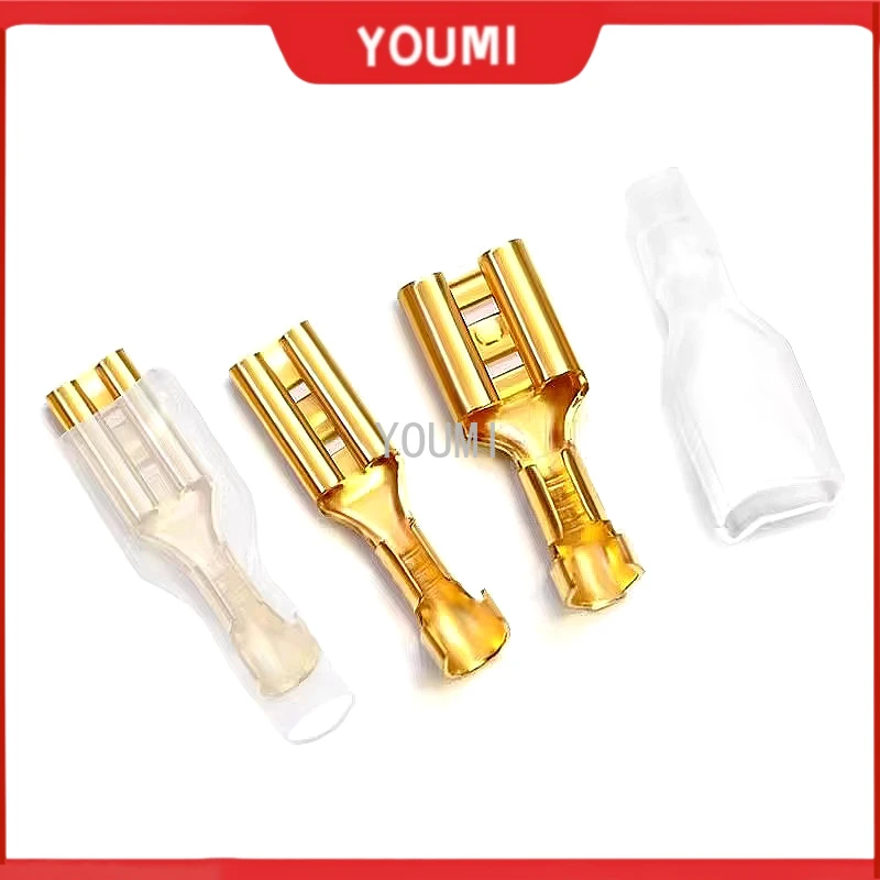 200pcs/100Pairs Female Spade Quick Splice Crimp Terminals 2.8mm 4.8mm 6.3mm Crimp Connector Non Insulated Terminal