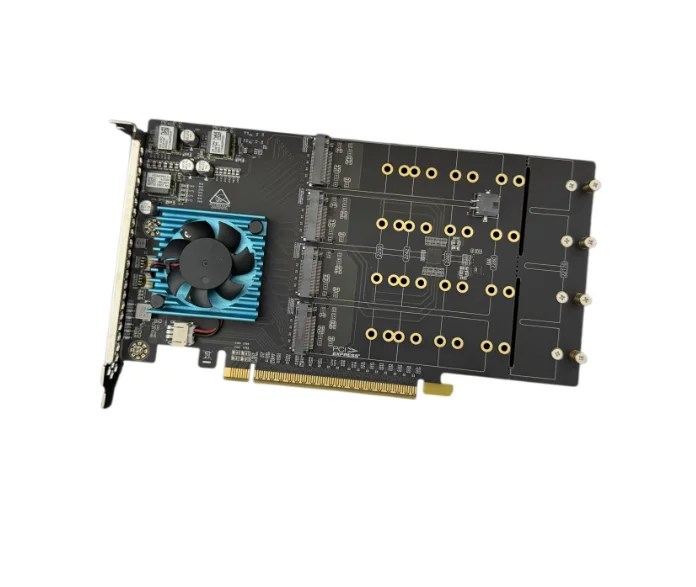 Full Height Low Noise M.2 NVMe Card PLX8749 8 Bay Non Split PCIe Adapter for PC Storage Upgrade