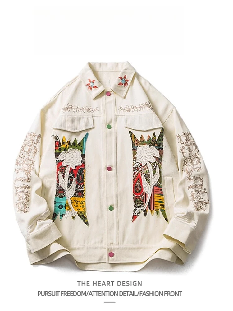 

Street Hip-hop Design Embroidered Lapel Jacket Men's Trendy Handsome Versatile Loose Style Couple Casual Jacket Aesthetic Chic