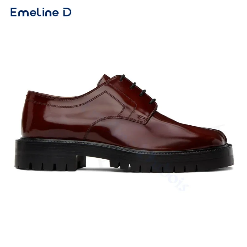 

Dark Red Retro Tabi Lace-Up Shoes Slip-On Business Leather Casual Shoes High Quality Large Size Trendy Fashion Men's Shoes