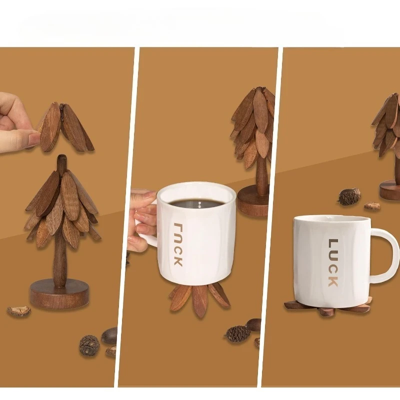 Wooden Tree-Shaped Coasters Set for Coffee Table, Kitchen
