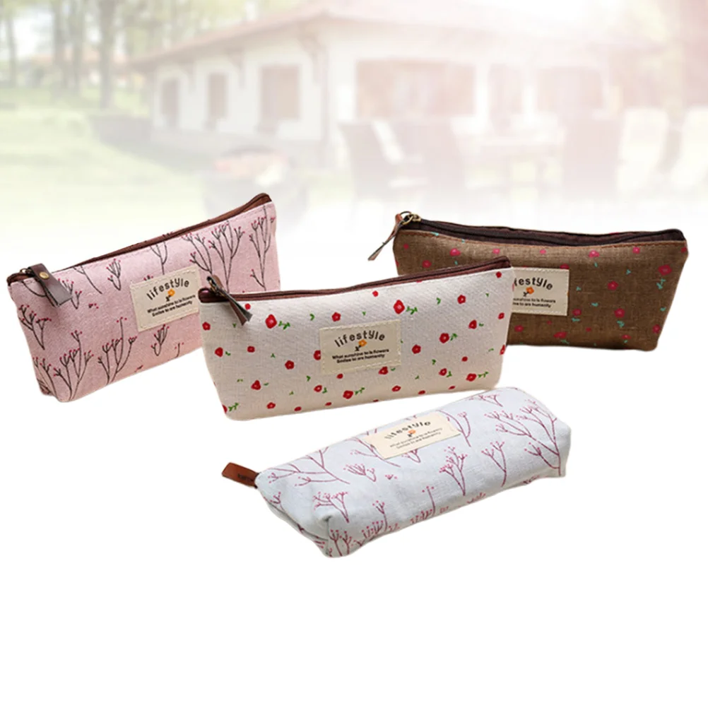 Travel Makeup Pouch Pink Pencil Case Portable Cosmetics Bag Double Zipper Bags Student