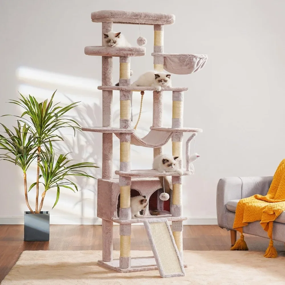 

Tall Cat Tree,78inch Multi-Level Cat Tower for Indoor Cats,2 Widened Plush Perches Cat Condo with Scracthing Board and Big Caves