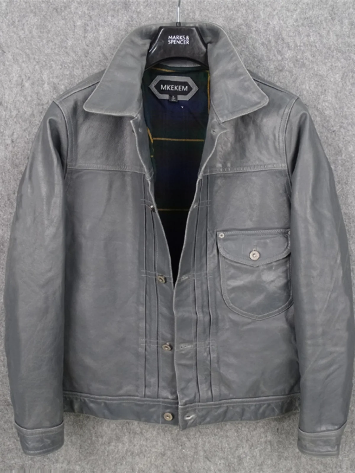 Jaqueta de couro jeans retrô dos anos 1930, couro de cavalo nativo de primeira camada masculina 506, ajuste fino derivado