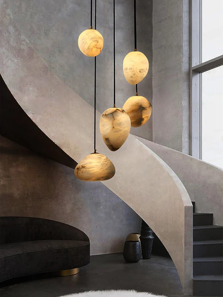Irregular Shape Natural Marble Chandelier High-grade Home Decor Lamp Living Room Staircase Hanging