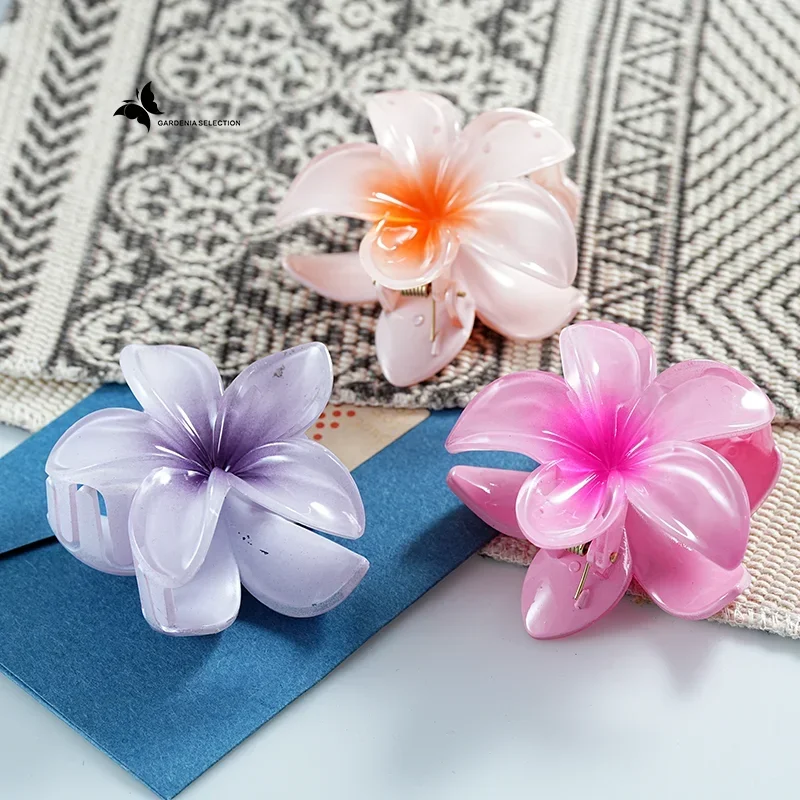 Pinza de pelo acrílica de flores de gran tamaño para mujer, patrón degradado, dulce Cabello, playa, Resort, garra, cangrejo, horquilla, tocado, 8CM