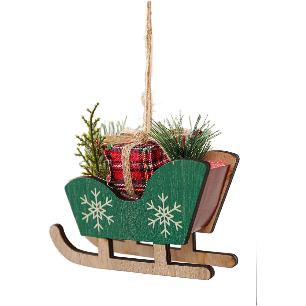 

Wooden Christmas Sled Ornament Hanging Decor for Tree Pendant Rustic Holiday Decoration in Green and Wood Color