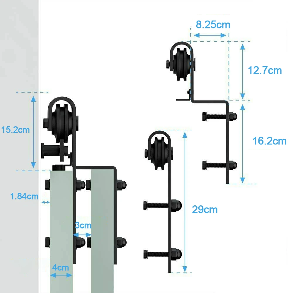 4-16FT obwodnica drzwi do stodoły slajdy zestaw narzędzi System drzwi przesuwnych wiszące szyny rolkowe do podwójne drzwi (w kształcie litery J)