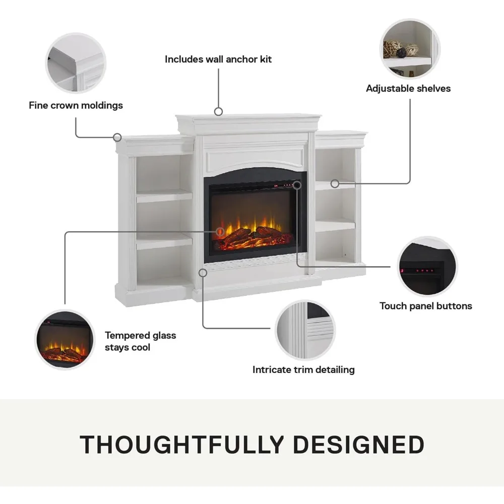 Lareira elétrica de polegadas com lareira, prateleiras, aquecedor de inserção de lareira substituível, controle remoto, temporizador, tronco realista