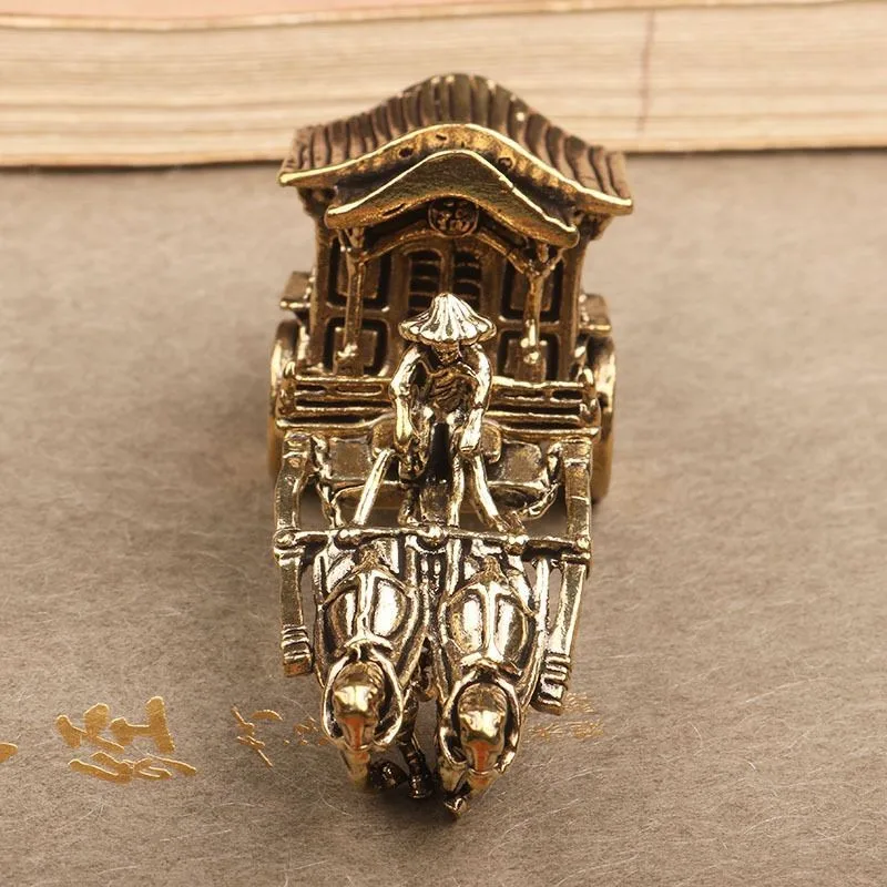 Solid Brass Vintage Creative Horse Carriage Figurine Decorative Collectible