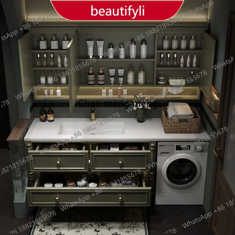 M45 European Green Bathroom Cabinet Faucet Modern Wood Storage Bathroom Cabinet Mirror Space Saving Meuble Salle De Bain