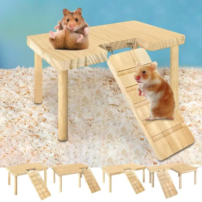 Hamster Wooden Ladder Platform Jumping Board Playground Hamster Climbing Toy Small Pets Stairs Toy Hamster Mice Cage Accessories