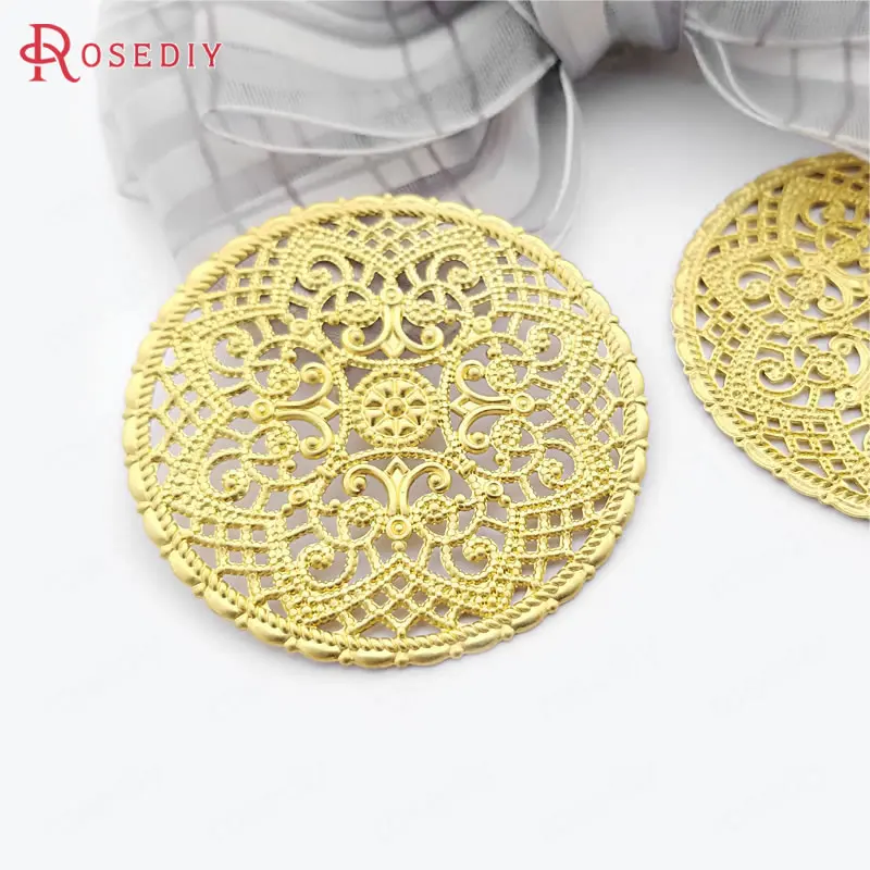 (E059)10 pieces 40mm Not plated color Brass Round Big Decorative Spacer Diy Jewelry Findings Accessories Wholesale