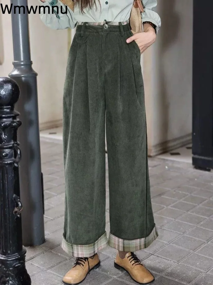 

Вельветовые мешковатые брюки контрастного цвета, женские повседневные свободные брюки с высокой талией, модные широкие лоскутные брюки Calcas