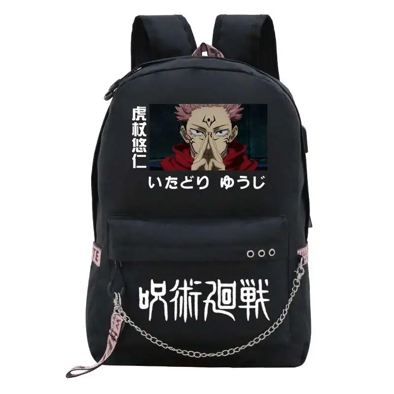 

Аниме Itadori Yuji Рюкзак USB-порт Jujutsu Kaisen Школьная сумка Аниме Манга Студент Подростки Школьная книга Путешествия Ноутбук Mochilas